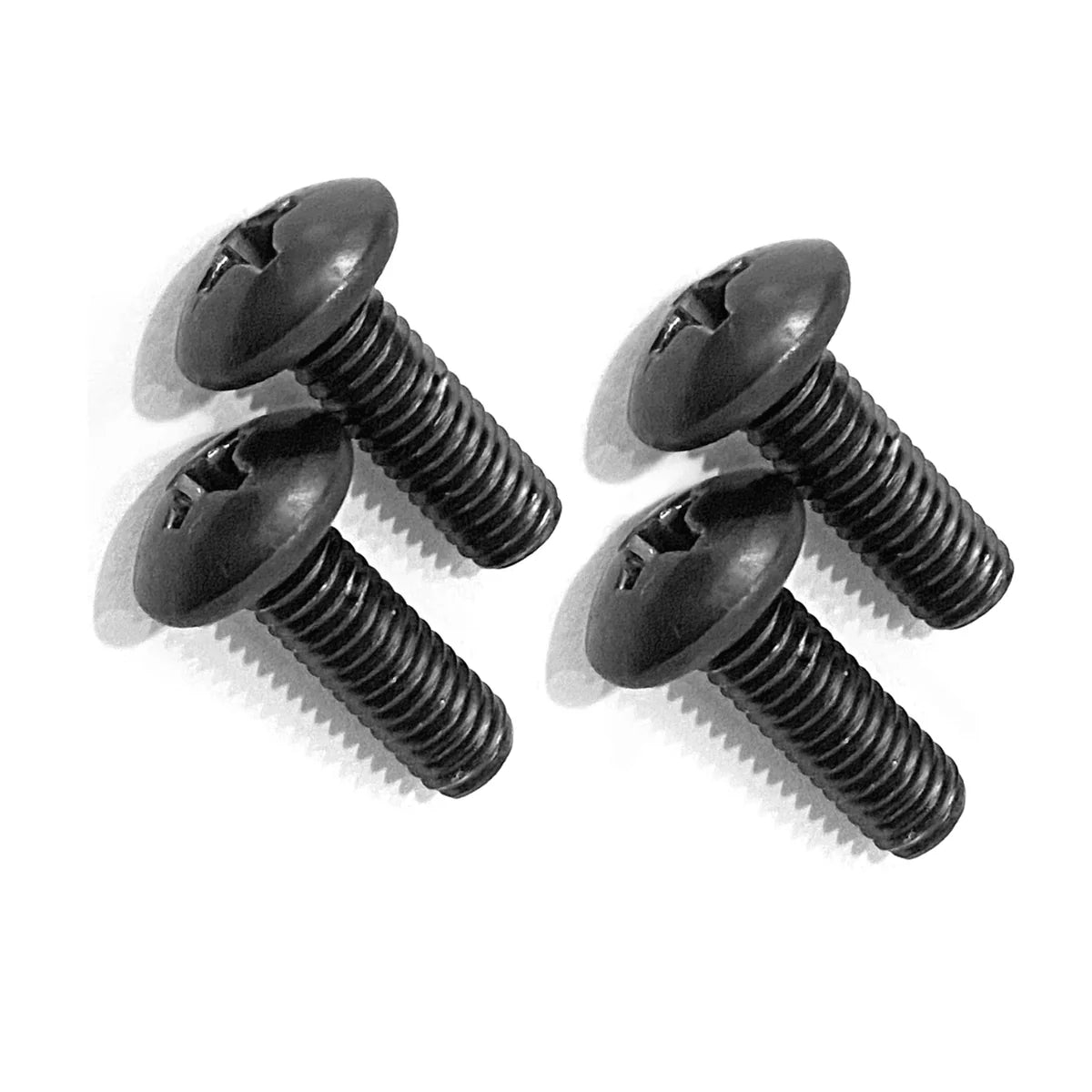 Four black screws on a white background
