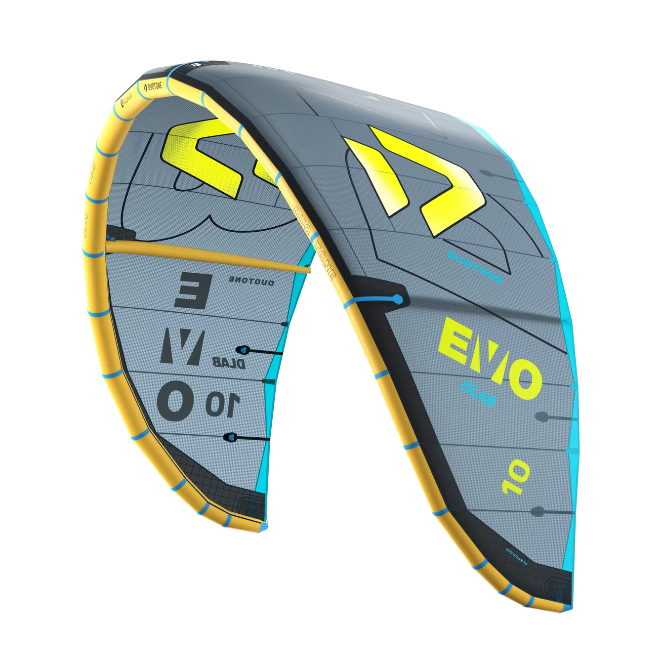 Gray and yellow EVO kite on a white background