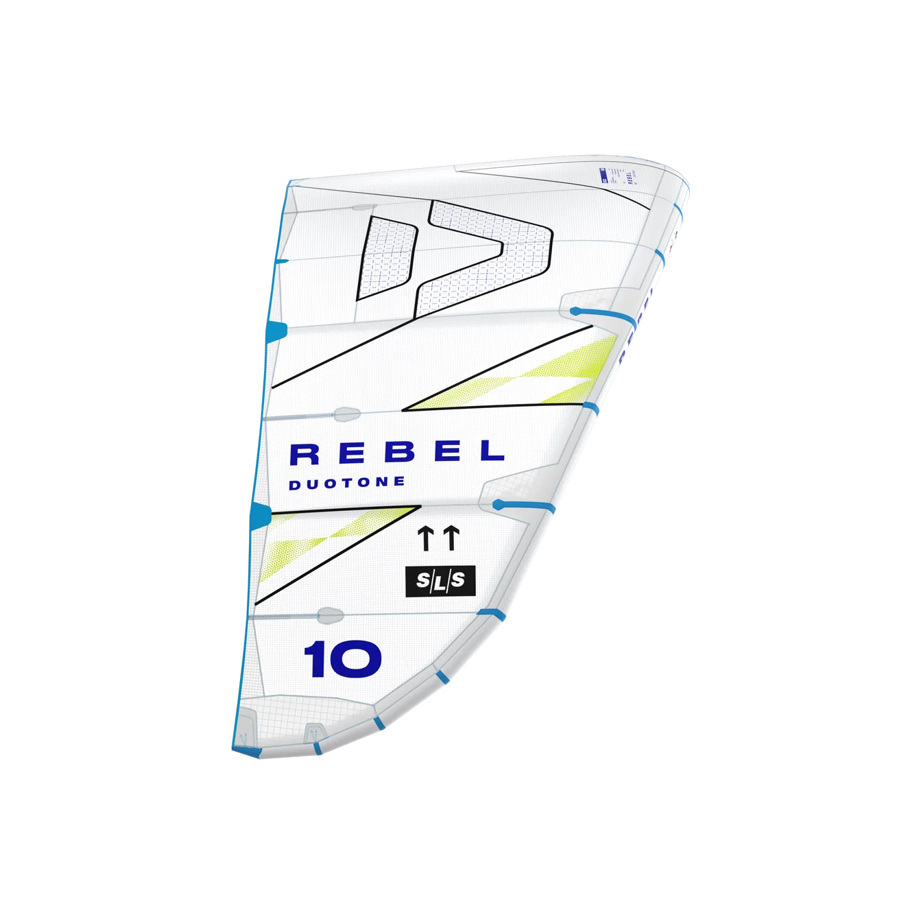 Duotone Rebel SLS 10 kiteboarding kite with branding on a white background.